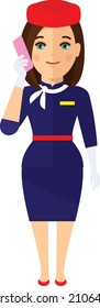 Stewardess in Uniform in Flat Style
