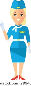 Stewardess in Uniform in Flat Style

