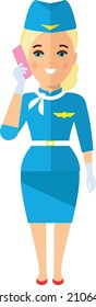 Stewardess in Uniform in Flat Style
