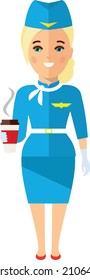 Stewardess in Uniform in Flat Style

