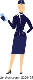 Stewardess in Uniform in Flat Style

