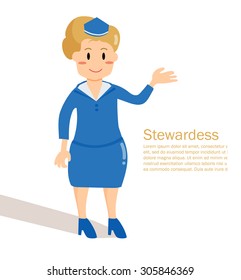 Stewardess in uniform. Profession. Vector isolated illustration. Cartoon character
