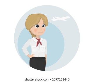 Stewardess Vector template. Cartoon characters isolated woman