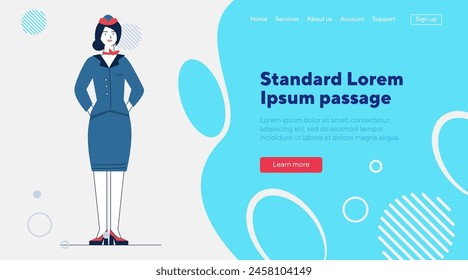 Stewardess trägt Uniform. Female Airlines Mitarbeiter flache Vektorillustration. Beruf, Beruf, Reisekonzept für Banner, Website Design oder Landing Web