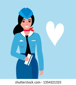 Stewardess woman in uniform. Flat illustration