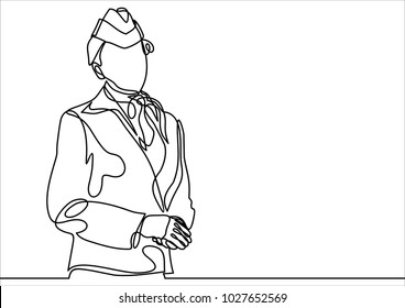 stewardess woman-continuous line drawing.web icon. vector design