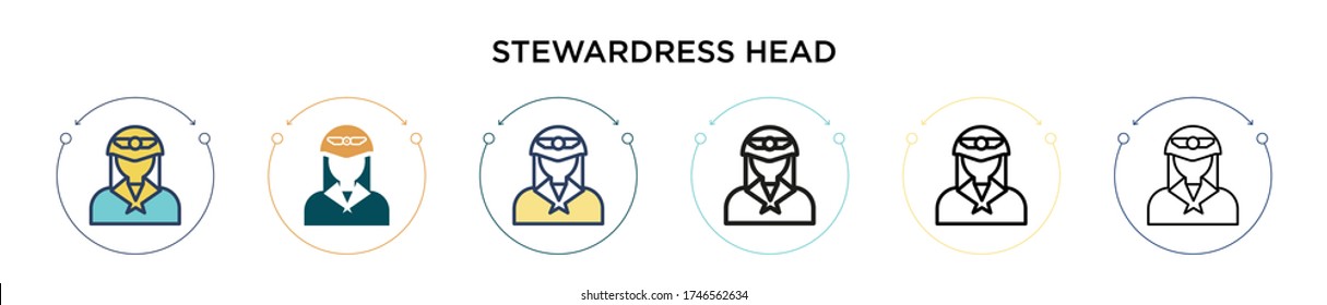 Stewardress head icon in filled, thin line, outline and stroke style. Vector illustration of two colored and black stewardress head vector icons designs can be used for mobile, ui, web