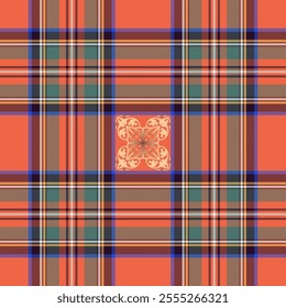 Stewart Royal Ancient tartan with a superimposed pattern. Seamless  pattern for fabric, kilts, skirts, plaids.