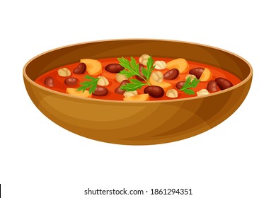 Stewed Beans with Chickpea and Carrot as Egyptian Dish Vector Illustration