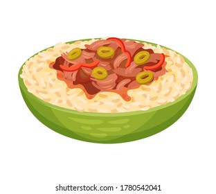 Stewed Beef And Rice As Cuban Dish Vector Illustration