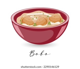 Stewed chicken pieces with cream, Chicken breast bobo, Latin American cuisine, Brazilian national cuisine. Food illustration, vector