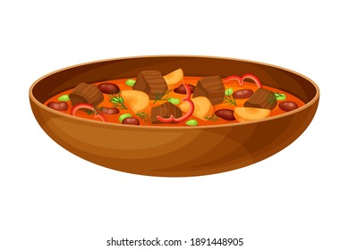 Stewed Meat with Beans as Syrian Cuisine Dish Vector Illustration