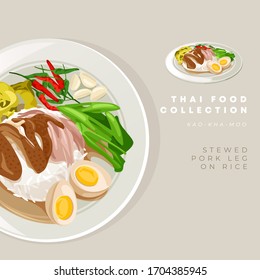 Stewed pork leg on rice :Traditional Thai food collection : Vector Illustration