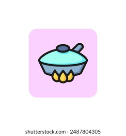 Stewing line icon. Frying pan, kitchenware, sauce. Dinner concept. Vector illustration can be used for topics like cuisine, cooking, meal