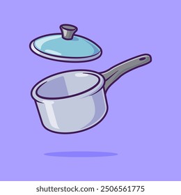 Stewpan Cooking Floating Cartoon Vector Icon Illustration. Food Object Icon Concept Isolated Premium Vector. Flat Cartoon Style