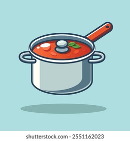 Stewpan Cooking Floating Cartoon Vector Icon Illustration. Food Object Icon Concept Isolated Premium Vector. Flat Cartoon Style