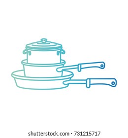 stewpan and cooking pot stack degraded blue color contour vector illustration