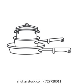 stewpan and cooking pot stack monochrome silhouette vector illustration