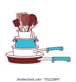 stewpan stack and kitchen utensils color sections silhouette vector illustration