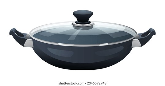 Stewpot vector isolated on white background. Pan kitchenware cartoon illustration
