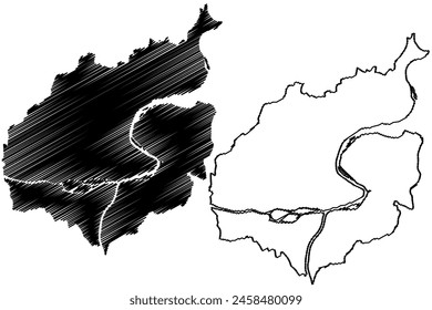 Steyr city and district (Republic of Austria or Österreich, Upper Austria or Oberösterreich state) map vector illustration, scribble sketch Bezirk Steia map