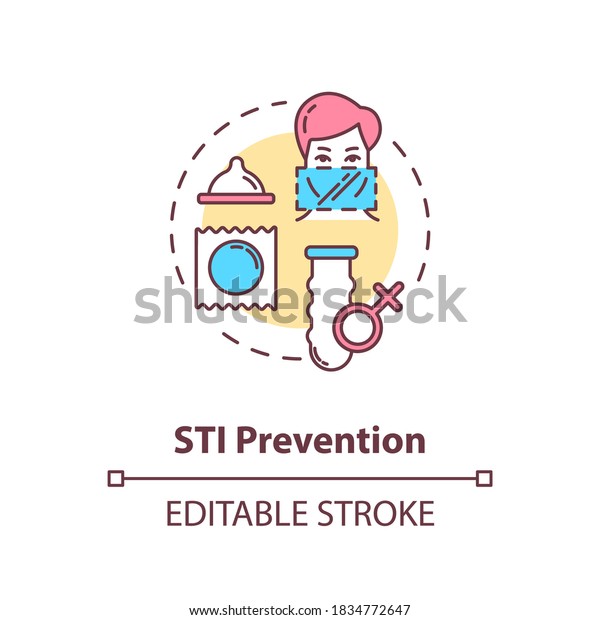 STI prevention concept icon. Reproductive health\
care, contraception idea thin line illustration. STDs protection,\
safe sex education. Vector isolated outline RGB color drawing.\
Editable stroke