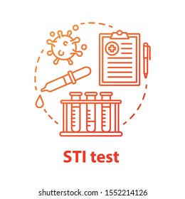 STI test red concept icon. Safe sex. HIV, hepatitis prevention, precaution. Pharmaceutical research. Male, female healthcare idea thin line illustration. Vector isolated outline drawing
