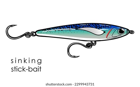 stick bait sinking lures. isolated vector illustration. Unique and fresh fishing lures illustration.