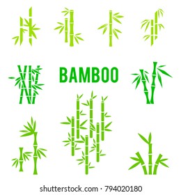 Stick bamboo with foliage and leaves, vector illustration. Bamboo stalks and leaves vector icons. Concept for spa and beauty salon, asian massage, cosmetics package, furniture materials.