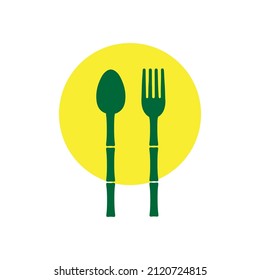 stick bamboo spoon and fork logo design, vector graphic symbol icon illustration creative idea