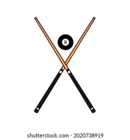 Stick und Billiard Ball. Vektorgrafik eines Balles. Einzeln auf unscharfem, bearbeitbarem Hintergrund.