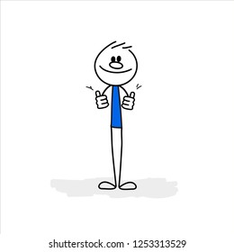 Stick boy with his thumb pointing up