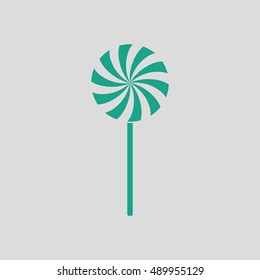 Stick candy icon. Gray background with green. Vector illustration.