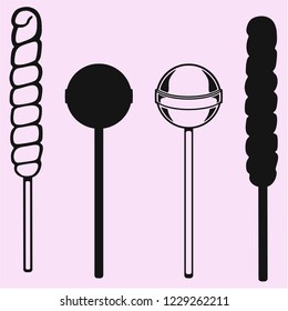 Stick candy, lollipop vector silhouette isolated