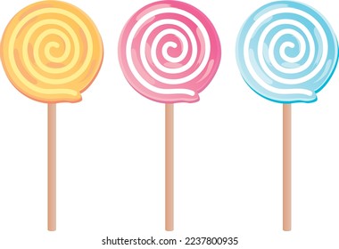 Stick candy set with eddy pattern. This is an illustration of lollipop.