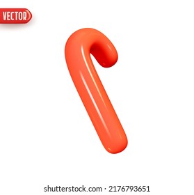 Elemento geométrico de la caña de palo. Mínimo caramelo abstracto de caña de Navidad. Diseño 3d realista al estilo de las caricaturas plásticas. Icono aislado en fondo blanco. Ilustración del vector