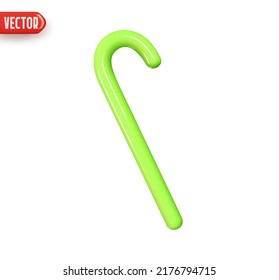 Stick cane geometric element. Minimal abstract Christmas cane candy. Realistic 3d design In plastic cartoon style. Icon isolated on white background. Vector illustration