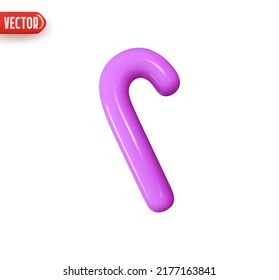Stick cane geometric element. Minimal abstract Christmas cane candy. Realistic 3d design In plastic cartoon style. Icon isolated on white background. Vector illustration