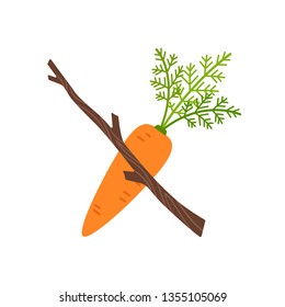 Stick with carrot. vector illustration isolated on white background