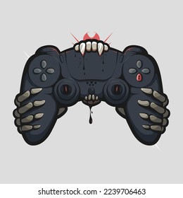 stick controller bitten by skull teeth art illustration