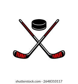 Stick crossed and puck of hockey sport element