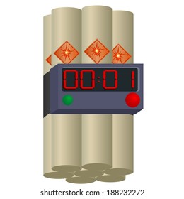 Stick of dynamite with a clockwork mechanism. Illustration on white background.