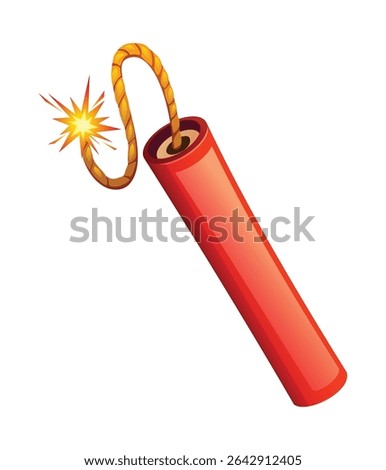 Stick of dynamite with a lit fuse, indicating imminent explosion. Vector cartoon illustration