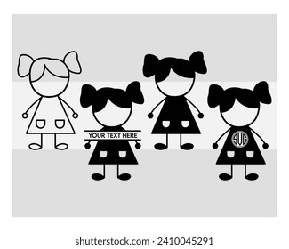 Stick Family Silhouette, Stick Family, stick people, Stick Figure,  girl,  boy, Vector, Clipart, Eps, Outline