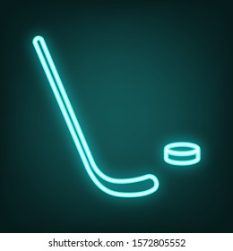 Stick and field sign. Cyan neon icon in the dark. Bluring. Luminescence. Illustration.