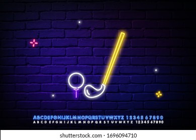 Stick and field sign. Cyan neon icon in the dark. Bluring. Luminescence. Illustration.