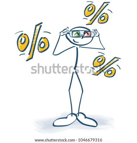 Stick figure with 3d glasses and many percents