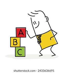 Stick figure, ABC, basic alphabet letters. Cartoon style. Vector illustration.