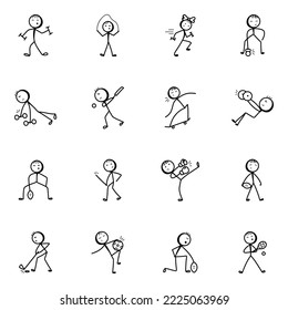 Stick Figure Activities Hand Drawn Icons 
