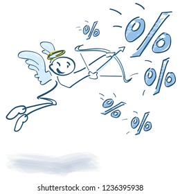 Stick figure aims with bow and arrow on percents